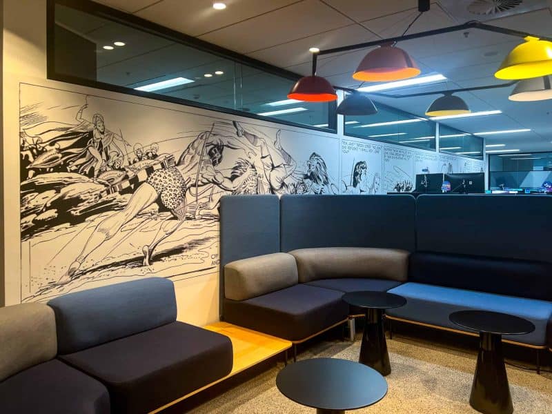 Blue Rock Office interiors; Tarzan Wallpaper in a commercial office setting