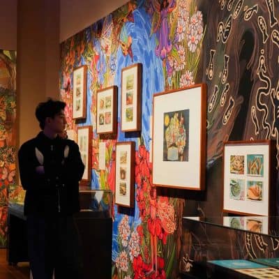 Colourful wallpapers for State library's art show; Make believe